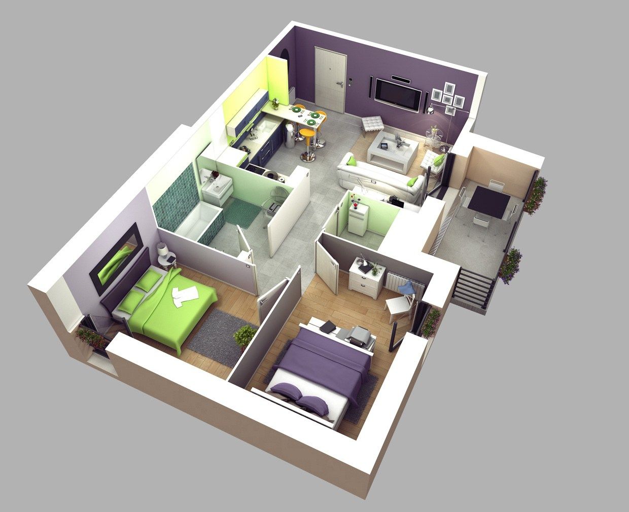Plantas De Casas Com 2 Quartos Com Cozinha Americana 3d 2 Plantas Plantas De Casas Com 2 Quartos Com Cozinha Americana 3d 2 Plantas