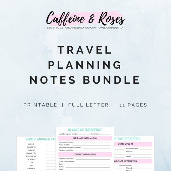 travel planning notes bundle vacation planner travel planner printable itinerary