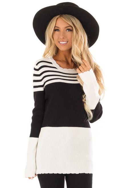 black and white stripped long sleeve shirt