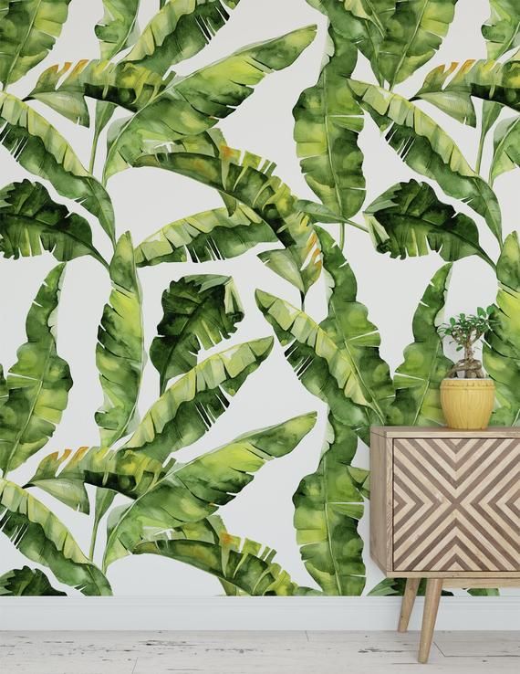 Watercolor banana leaf wallpaper tropical leaves nursery decor Watercolor banana leaf wallpaper tropical leaves nursery decor