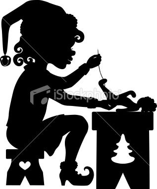 Download Silhouette of one of Santa's elves sewing a doll in ...