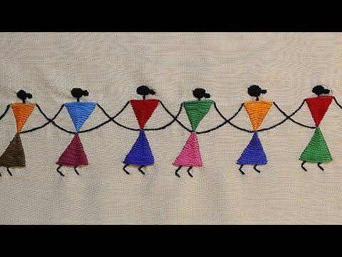 Easy Hand Embroidery Warli Design for Beginners: Daily use Churidar #Warli art design | Malayalam - YouTube Handmade Embroidery Designs, Hand Embroidery Patterns Flowers, Basic Embroidery Stitches, Hand Embroidery Videos, Hand Embroidery Tutorial, Hand Embroidery Design Patterns, Embroidery Motifs, Hand Embroidery Designs, Embroidery Kits