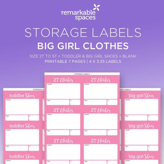 Storage Labels - Toddler & Big GIRL Clothes and Shoes PRINTABLE LABELS - Organizing Labels | Big ...