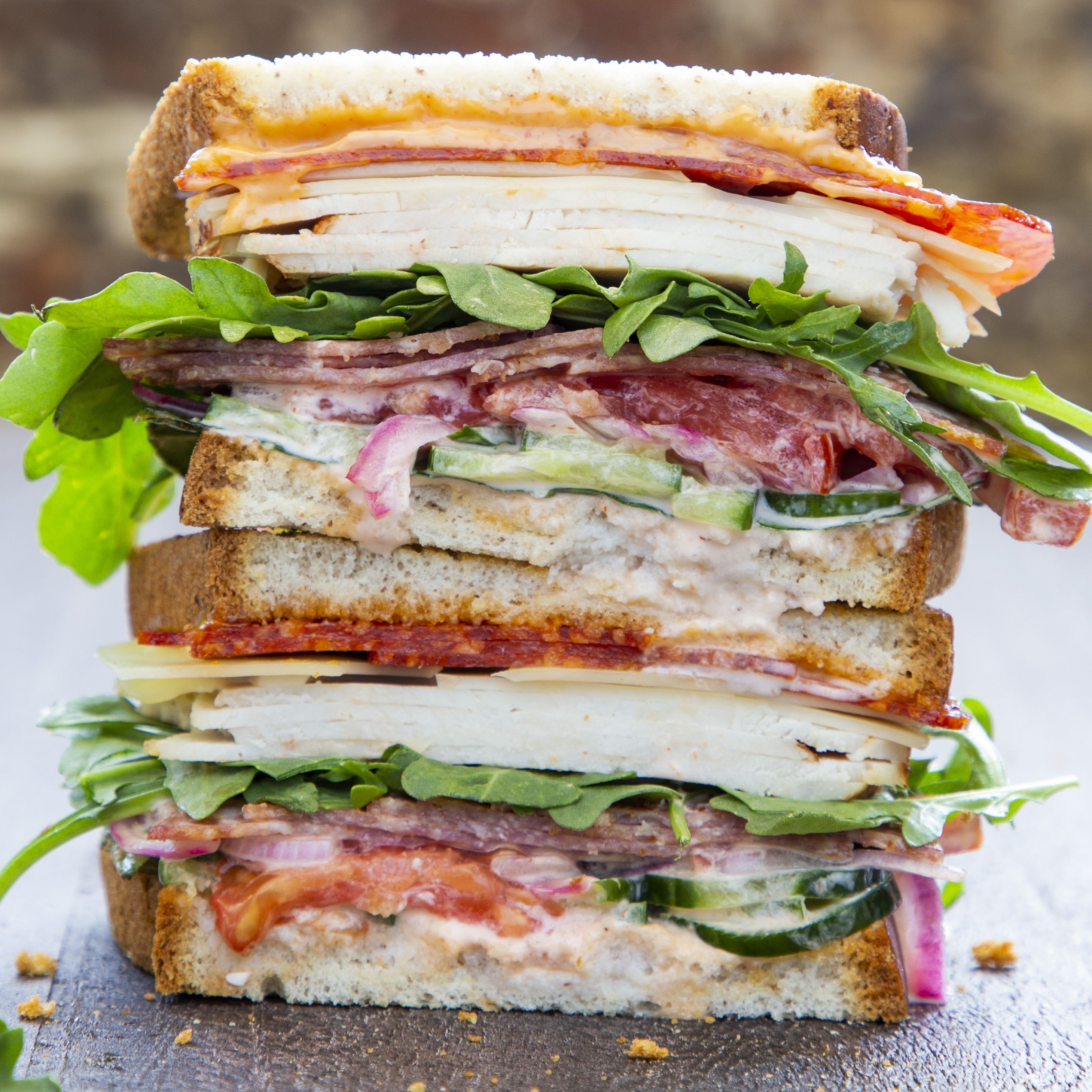 Turkey, Swiss and Salami Sandwich with Sriracha Mayo and Quick Pickled ...