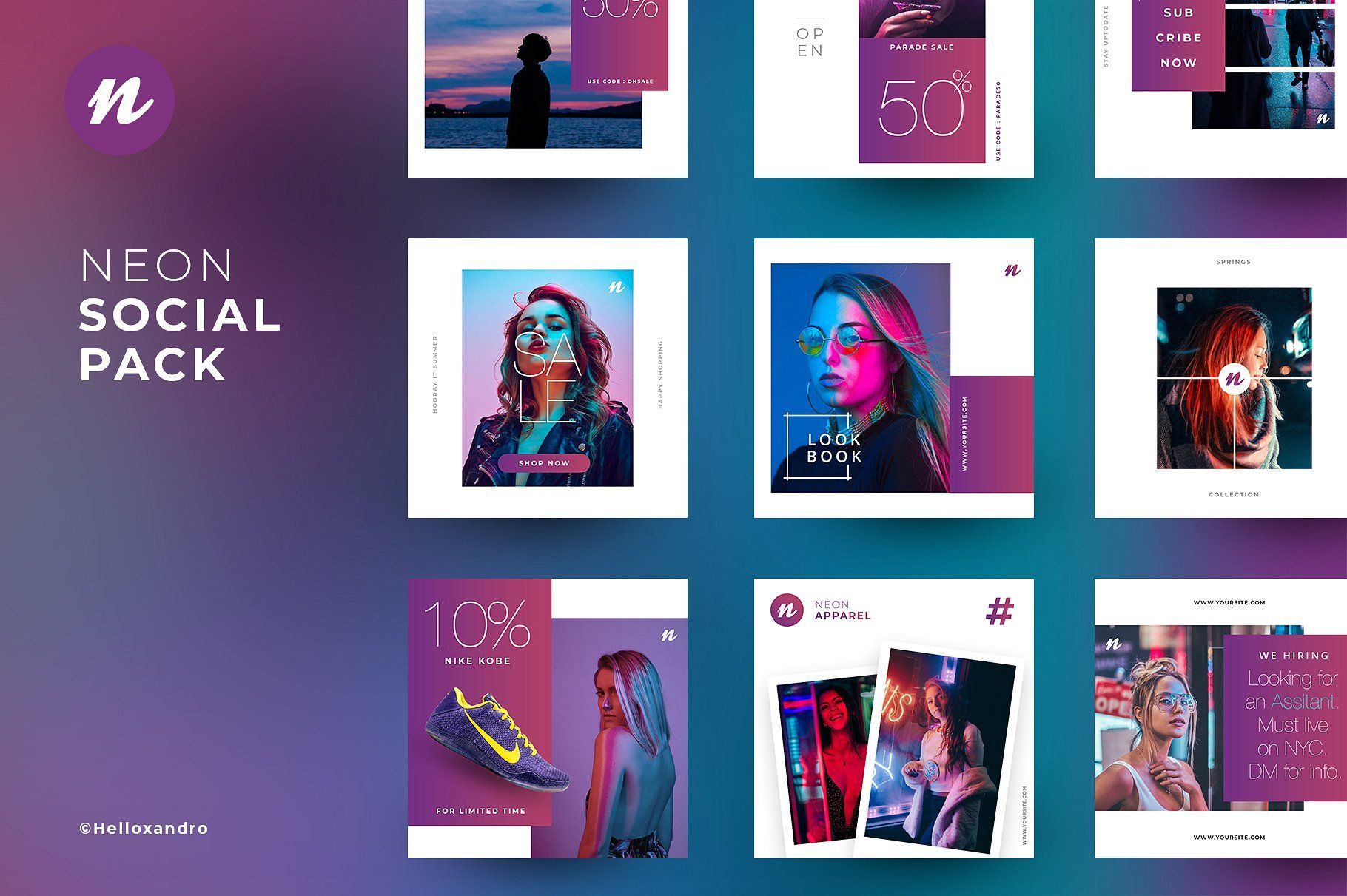 | Post Templates - Neon Instagram Instagram \u0026 ... Pack Social Instagram Social Neon \u0026 - Post Pack Instagram Templates | ...