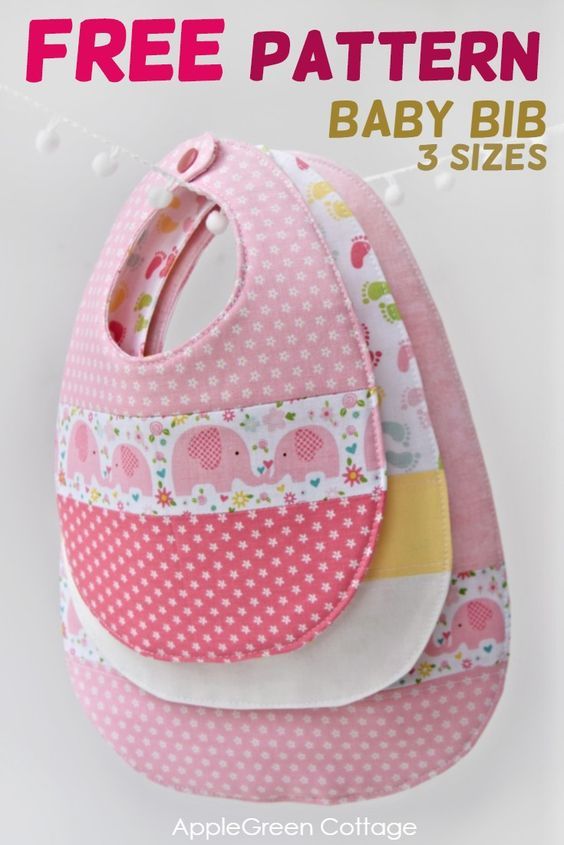 Baby bib pattern in 3 sizes, free and easy sewing project. This is my best baby bib pattern - I designed it in 3 sizes from newborn to toddler. Get your free pattern now! #babybibs #freepattern #bibs Baby Bibs Patterns Free, Baby Clothes Patterns, Sewing Patterns Free, Free Sewing, Pattern Sewing, Knitting Patterns, Quilt Patterns, Sewing Projects Clothes, Sewing Hacks