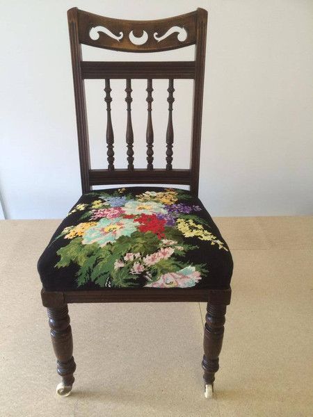 vintage tapestry eclectic chair upholstery needlepoint