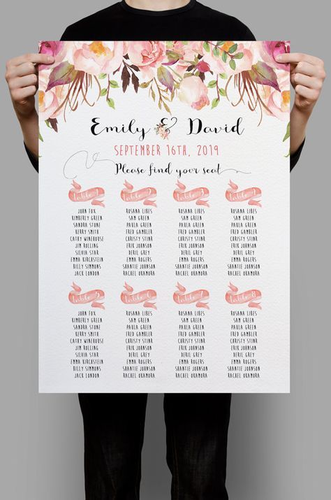 personalized wedding seating chart table seating plan printable pink