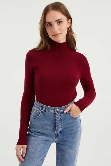 Dames coltrui Bordeauxrood Shapewear, Turtle Neck, Jeans, Sweaters, Products, Fashion, Chinese, Moda, Fashion Styles
