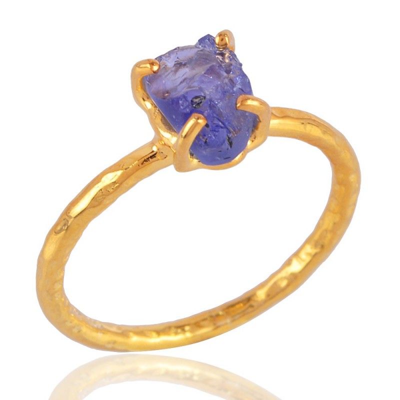 Natural Tanzanite Gemstone Ring Gold Vermeil Over Sterling Silver Free Size Stone Ring Gold Plated Rings, Gold Vermeil, 18k Gold, Gemstone Rings, Silver Rings, Tanzanite Ring Gold, Natural Tanzanite, Prong Set Ring, Stone Gold