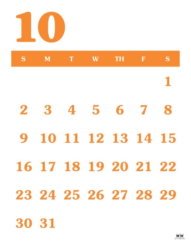 Printable October Calander Printable October Calander