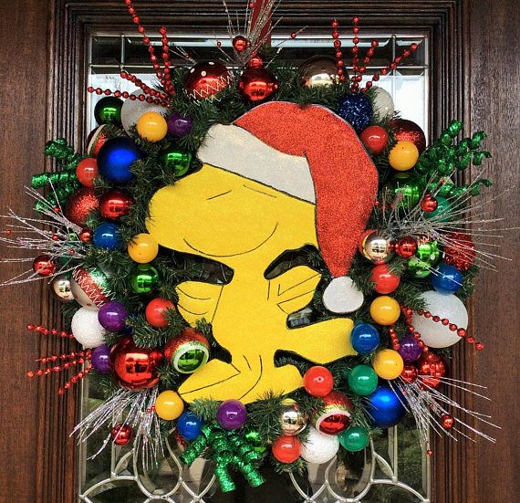 Peanuts Christmas Wreath WOODSTOCK Christmas Wreath With Globe Lights PEANUTS Etsy Christmas