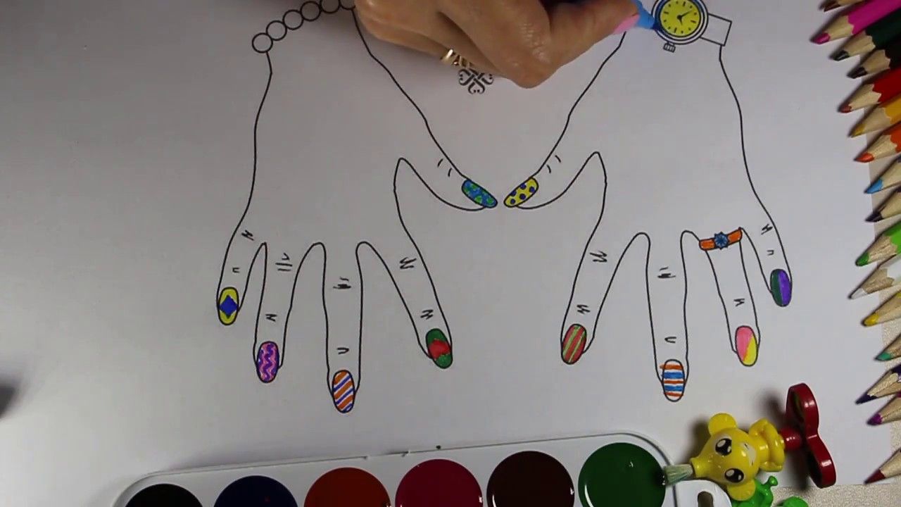 Nail Arts Design and hands Coloring Page Learn Colors Nail art