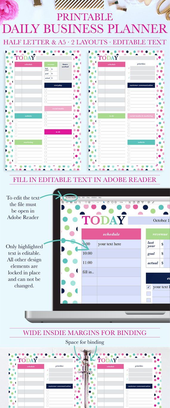 daily business planner small business planner daily schedule