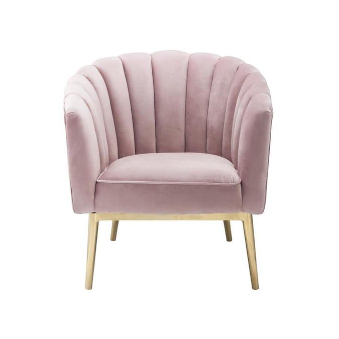 benzara casual pink and gold velvet accent chair lowes com in 2021 fabric accent chair pink accent chair pink chair