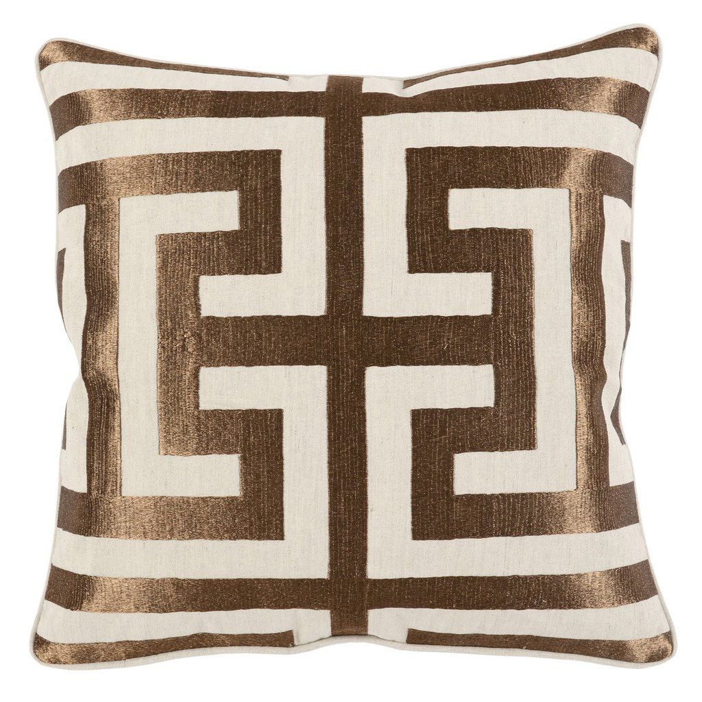 large brown gold geometric chenille embroidered piping throw pillow for sofa usa