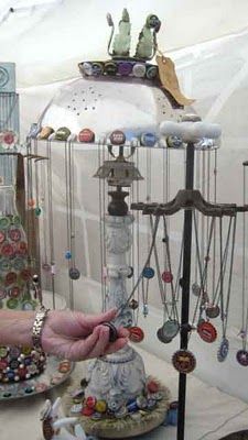 fun displays... Necklace Holder Display, Diy Jewelry Display, Jewellery Storage, Jewelry Organization, Jewellery Stand, Jewellery Displays, Necklace Organizer, Ring Holder, Necklace Displays
