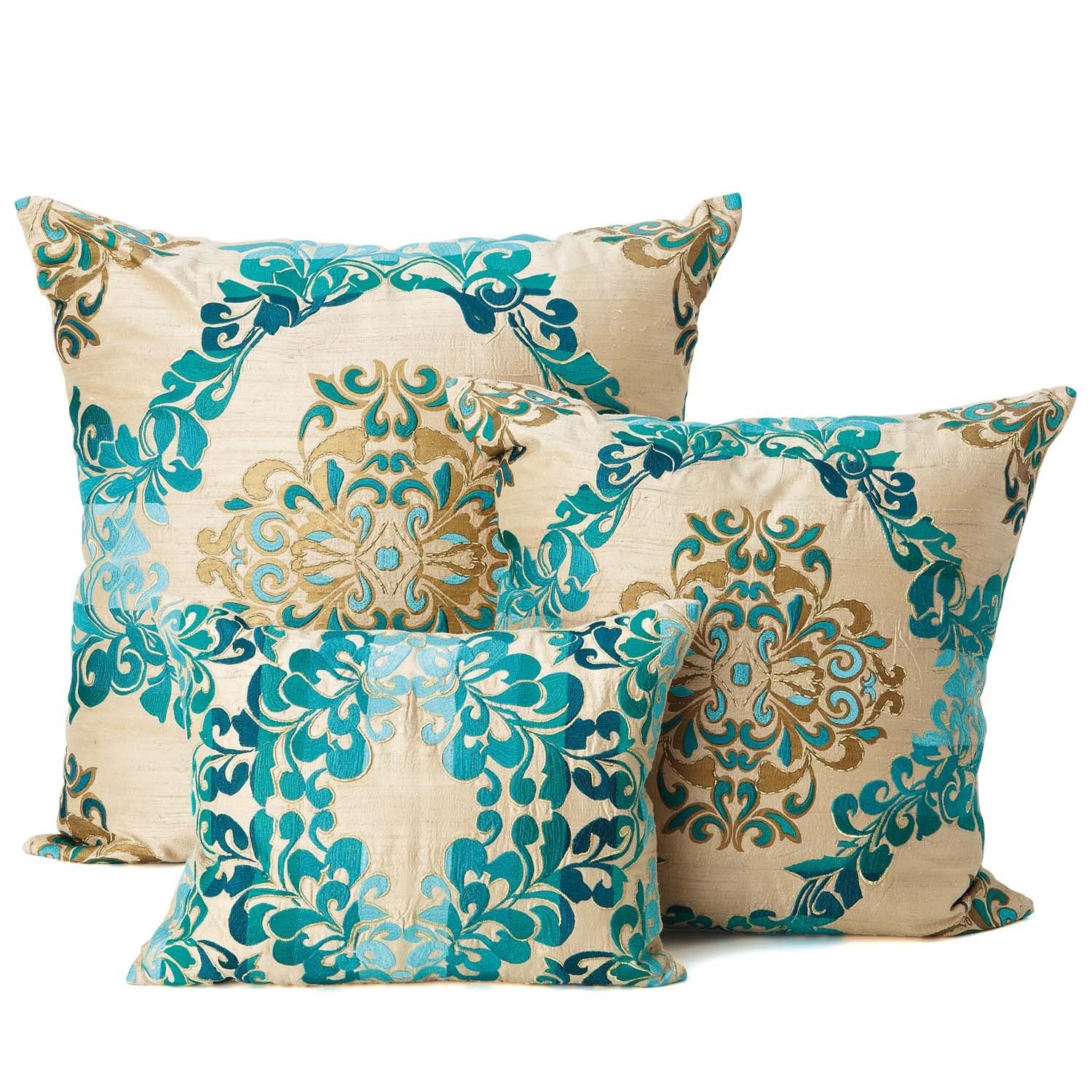 Brown Couch Teal Pillows Brown and Teal Floral Designed Throw Pillows