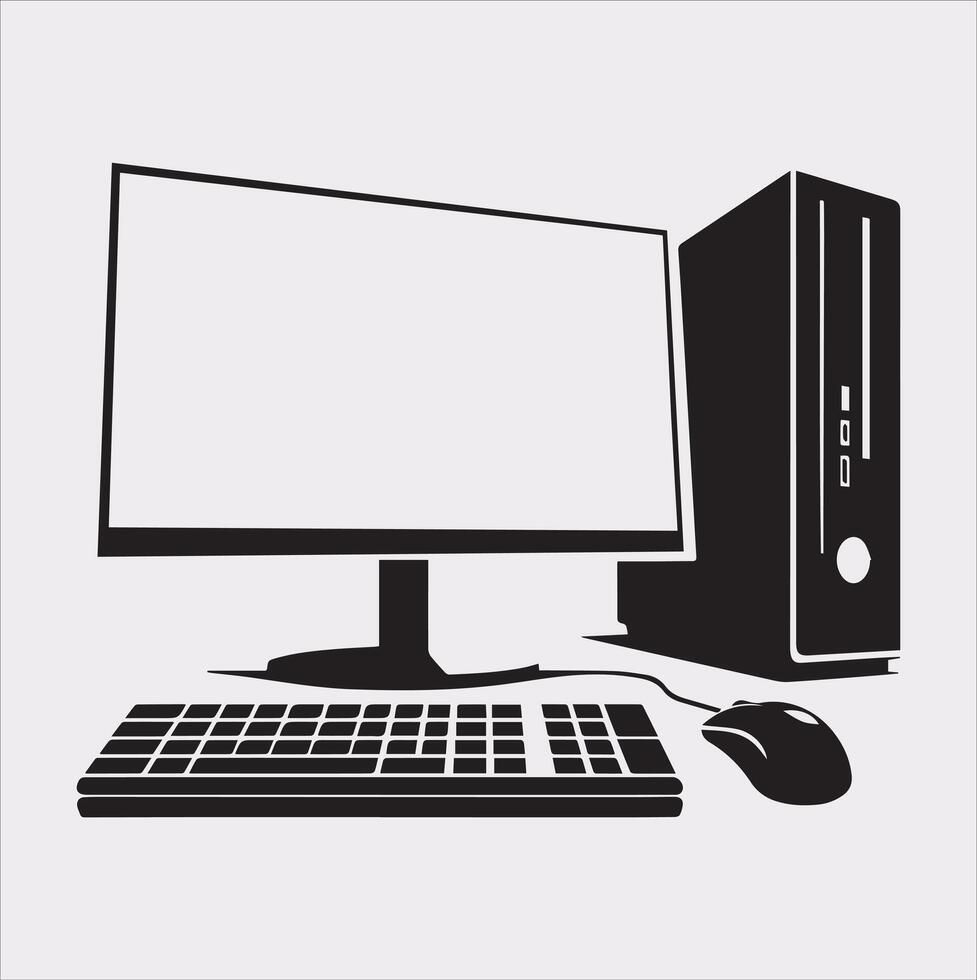 computer set silhouette on white background