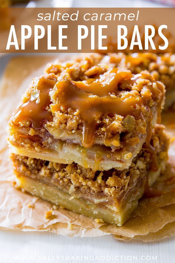 These Salted Caramel Apple Pie Bars are mind-blowing delicious! So much easier to make than an entire apple pie, too. Recipe by sallysbakingaddiction.com 13 Desserts, Apple Dessert Recipes, Baking Recipes, Bar Recipes, Cooking Apple Recipes, Cooking Pork, Plated Desserts, Baking Ideas, Pastries