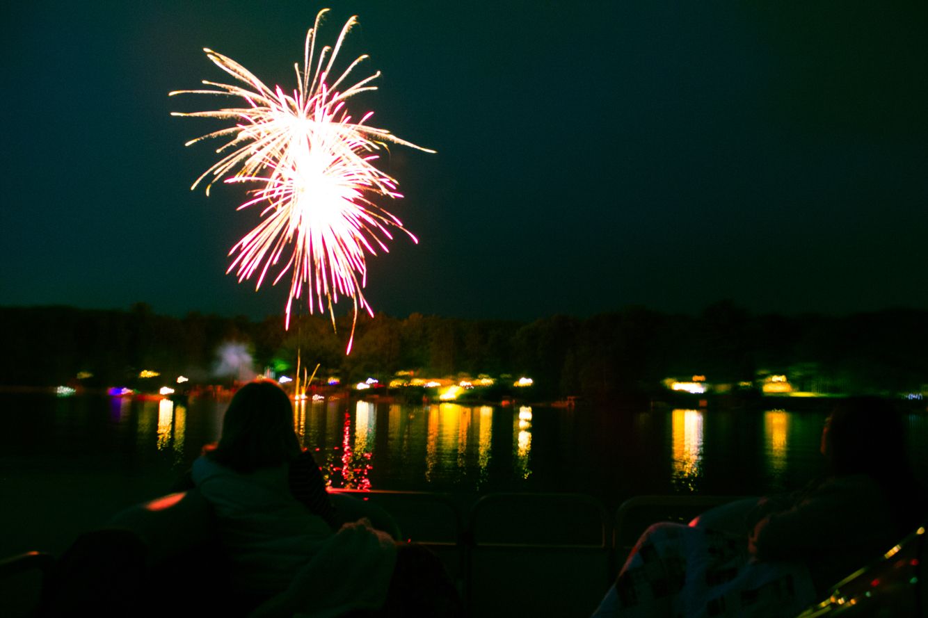 Fireworks over lake margrethe in grayling michigan
