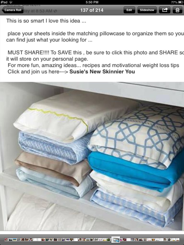 Sheets storage neat idea Nevresim, Yatak odası dolap düzenleme