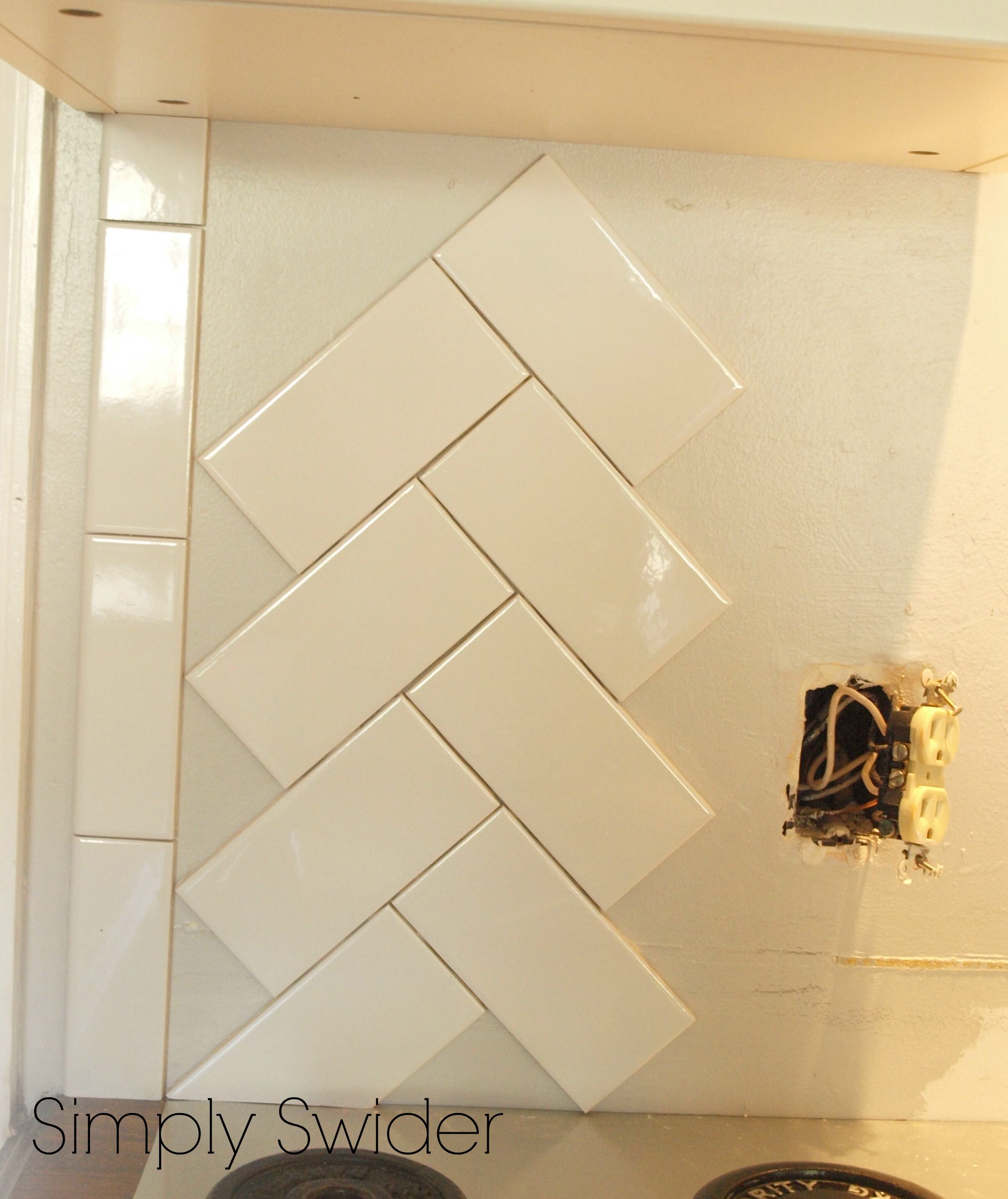 Subway Tile Back Splash in a Herringbone Pattern
