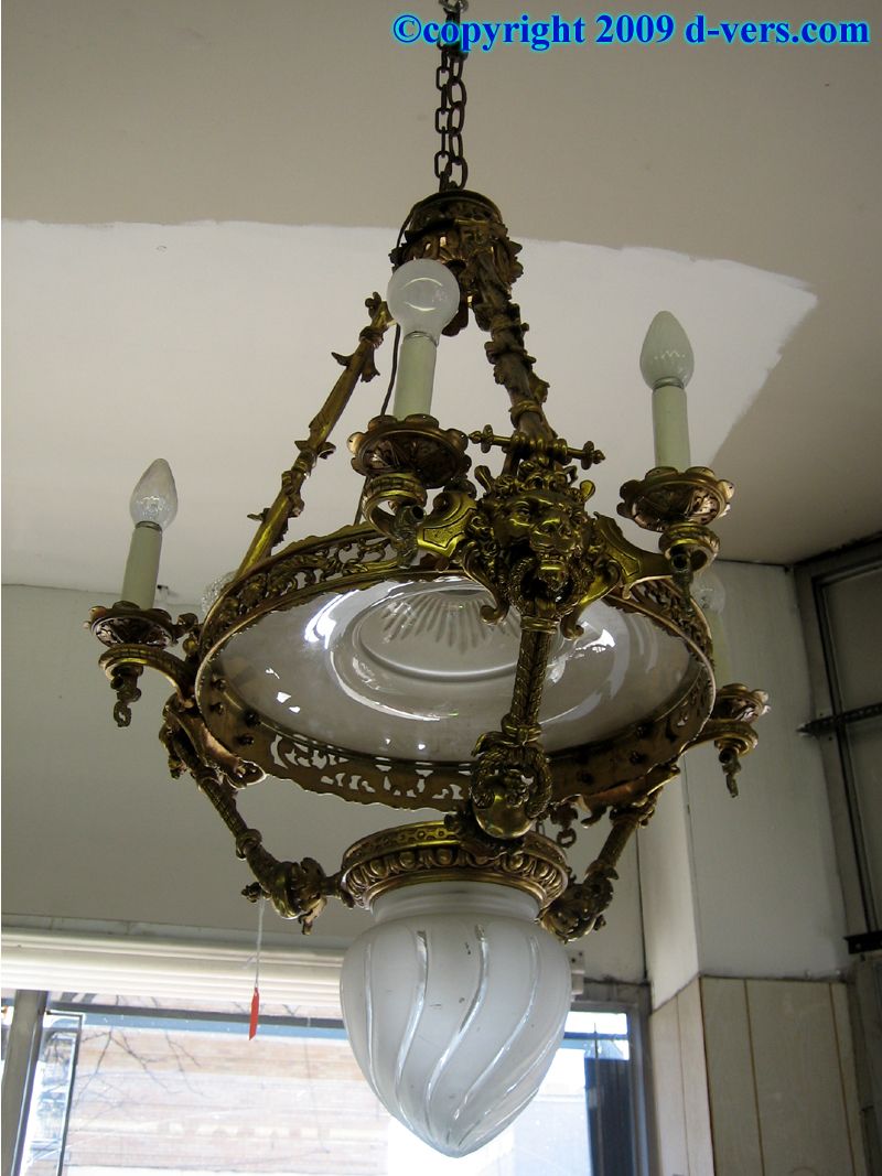 Chandelier Antique Gas Light Bronze Lion Heads Etched Glass ART Chandelier Antique Gas Light Bronze Lion Heads Etched Glass - Chandelier Antique Gas Light Bronze Lion Heads Etched Glass ART