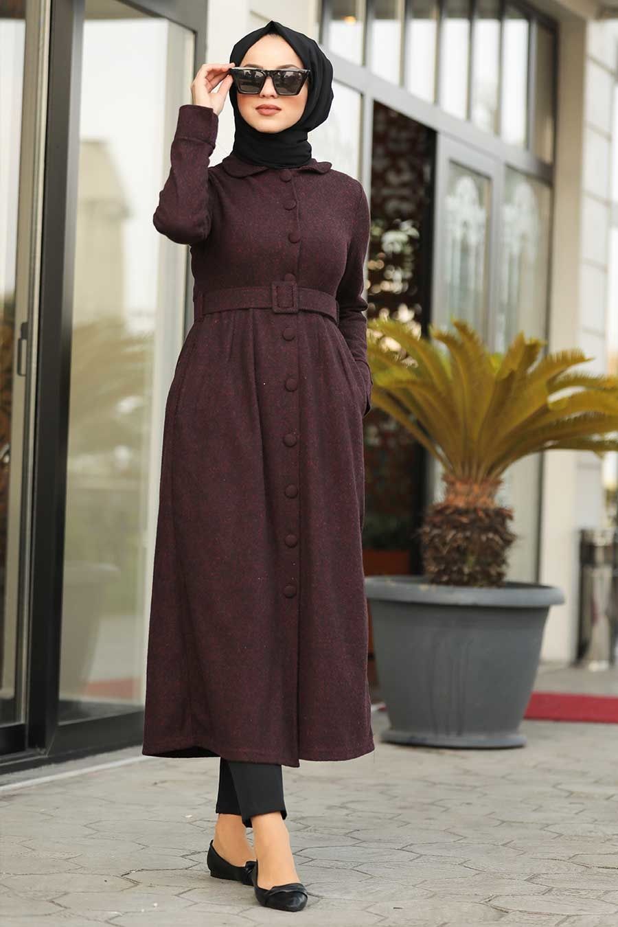 Neva Style - Yakası Düğmeli Bordo Tesettür Kap 1168BR - Tesetturisland.com Nevada, Hijab, High Neck Dress, Dresses, Style, Fashion, Turtleneck Dress, Vestidos, Swag