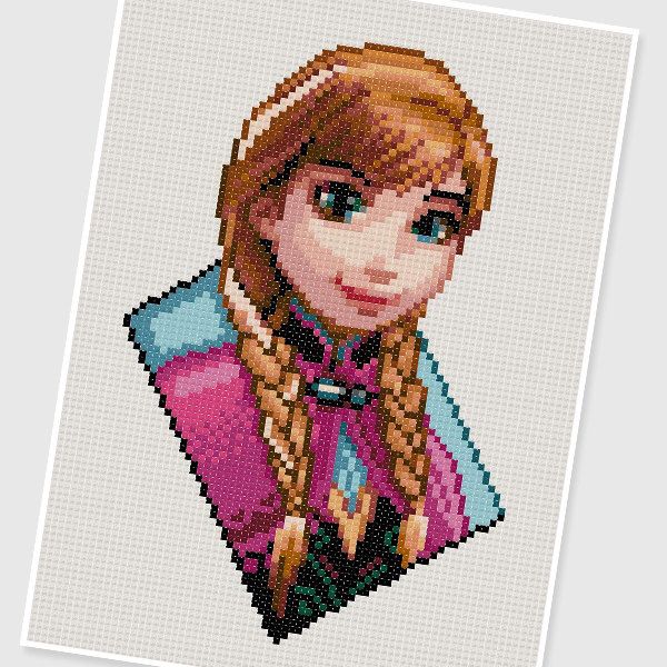 PDF Cross Stitch pattern - 0213.Princess Anna (Frozen) - INSTANT DOWNLOAD door… Disney Stitch, Perler Bead Patterns, Beading Patterns, Cross Stitching, Cross Stitch Embroidery, Cross Stitch Designs, Cross Stitch Patterns, Princess Anna Frozen, Princess Merida