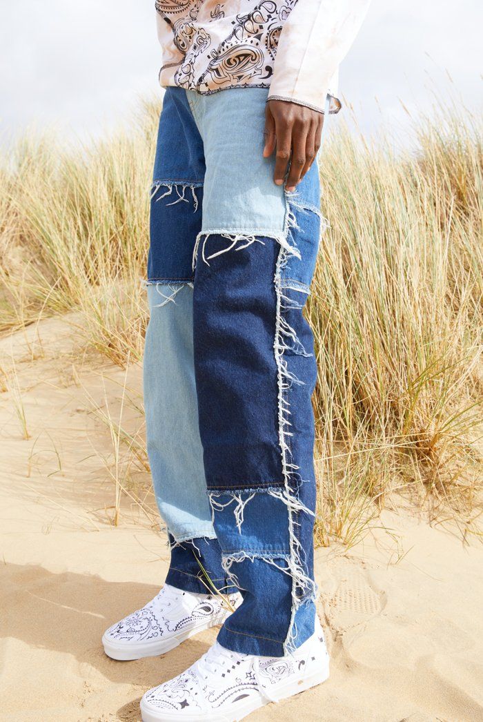 Frayed Patchwork Denim Skate Jeans - W28 Frayed Patchwork Denim Skate Jeans - W28