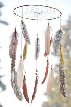 Woodland Nursery Decor Native American Style Dreamcatcher Feathers Woodland Nursery Decor Native American Style Dreamcatcher Feathers Mobile Tribal Natural