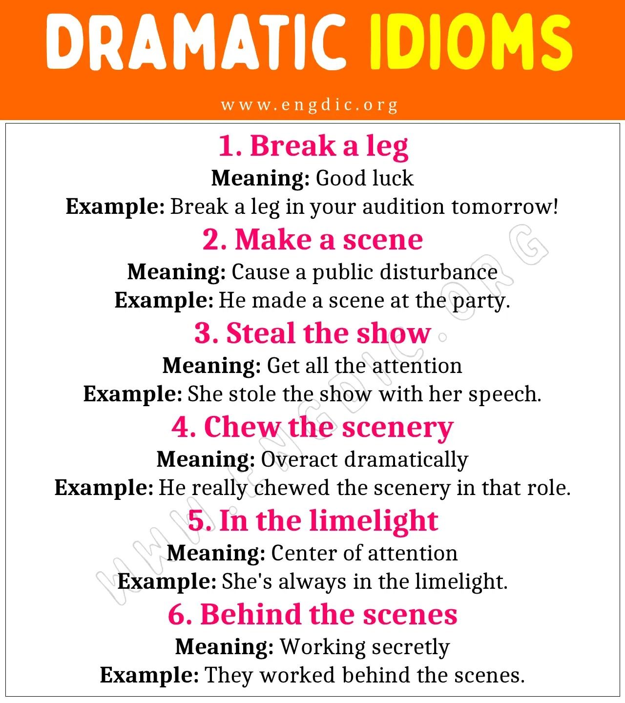 Dramatic Idioms (With Meaning and Examples)