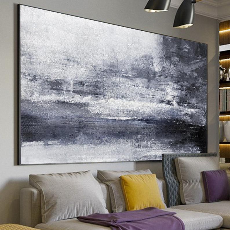 Black White Paintinglarge Abstract Painting Landscape Etsy Abstract Canvas Painting Horizontal Wall Art Oil Painting Abstract