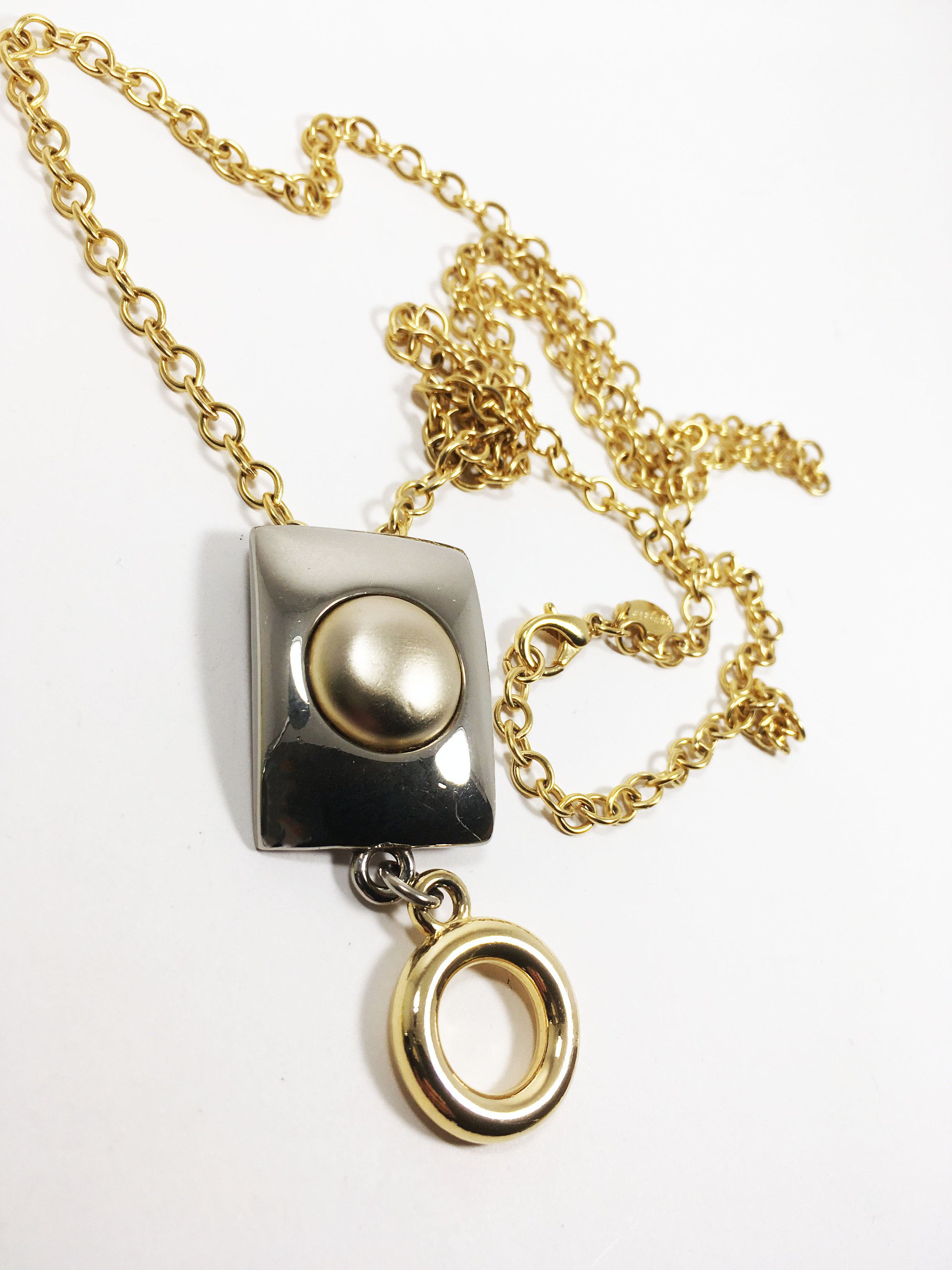 Monet 16 White Enamel Gold Tone Cube Pendent And Chain