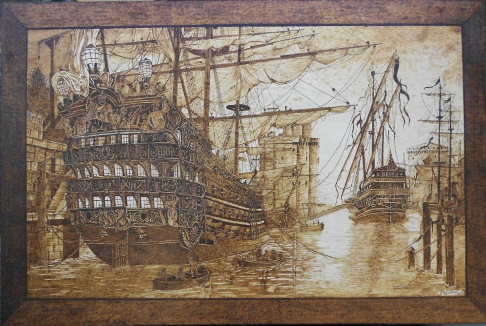Ships In Port 36 By 24 Inches Sanat Ahsap Yakma Ships In Port 36 By 24 Inches Sanat Ahsap Yakma