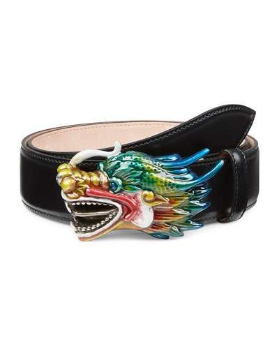 Gucci Leather Belt with Dragon Buckle | Gucci leather belt, Gucci leather,  Black leather belt