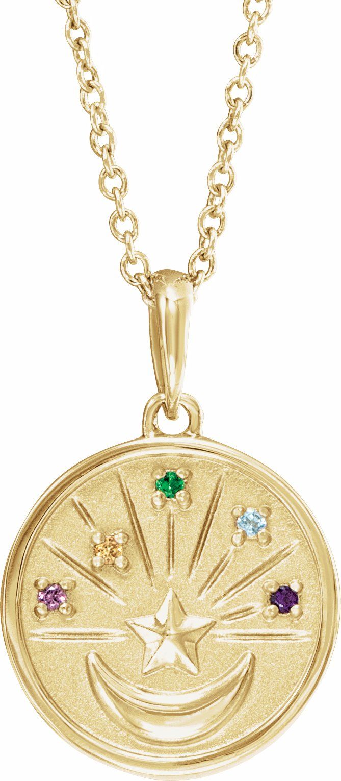 14K Yellow Gold Petite Multi-Gemstone Celestial Coin 18" Necklace – Sparkle & Jade Bezel Set Necklace, Chalcedony Necklace, Yellow Sapphire, Blue Topaz, 14k Yellow Gold, White Rose Gold, Yellow White, Jewelry Bags, Fine Jewelry