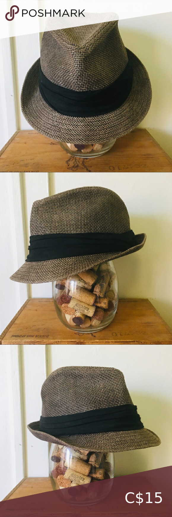 π 2/$20 Brown Woven Straw Fedor with Black Band π 2/$20 Brown Woven Straw Fedor with Black Band