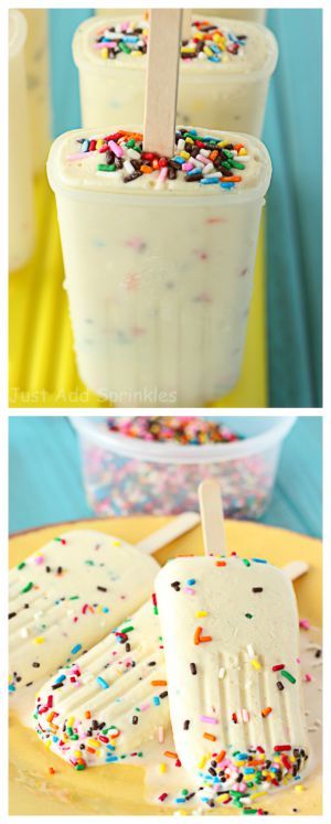 Cake Batter Popsicles #homemadepopsicleshealthy