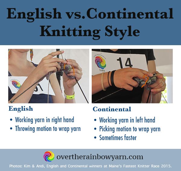 English versus Continental Knitting Style, from yarnschool by Over the