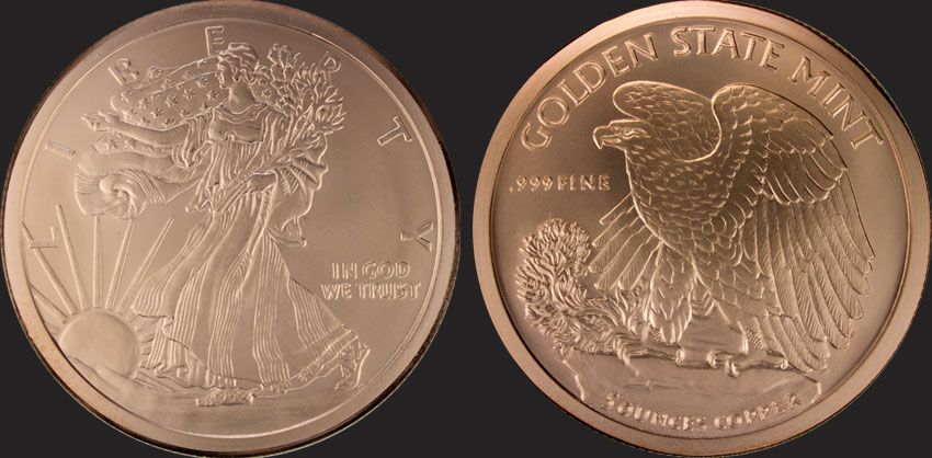 5 Coins 1 Ounce .999 Copper Round Eagle Design of Washington Quarter