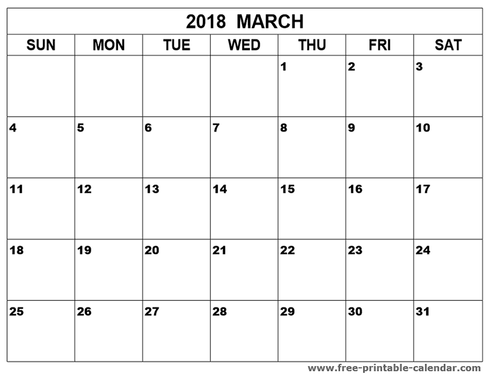 printable calendars march 2018