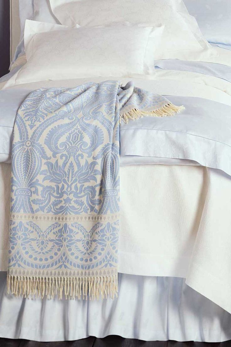 ANICHINI's collection of signature Merino wool throws and scarves is legendary. The design for our Verona throw is taken from an architectural frieze dating back to the Renaissance period and is exclusive to ANICHINI. It is a romantic design, named for the city of Romeo and Juliet and is created of the finest Merino wool - renowned for its soft, silky feel. The perfect gift. Chic Bedroom, Bedroom Decor, Bed Throws, Wool Throws, Cashmere Throw, Luxury Throws, Bed Runner, Egyptian Cotton, Beautiful Bedrooms