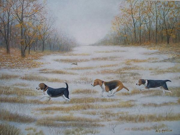 Three Beagles And A Bunny By William H Ravell Iii Beagle Art