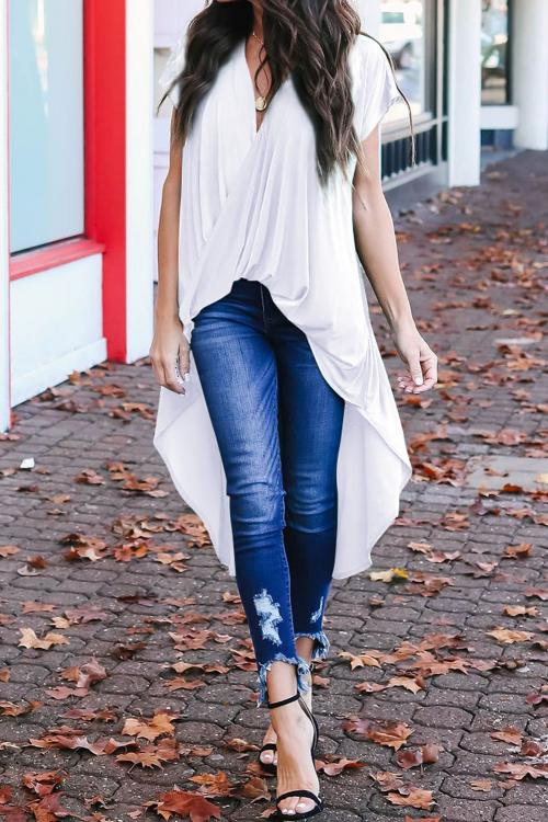 Asvivid Womens V Neck Bell Sleeve Asymmetrical High Low Tunic Tops Summer Chiffon Blouse Flowy Tops