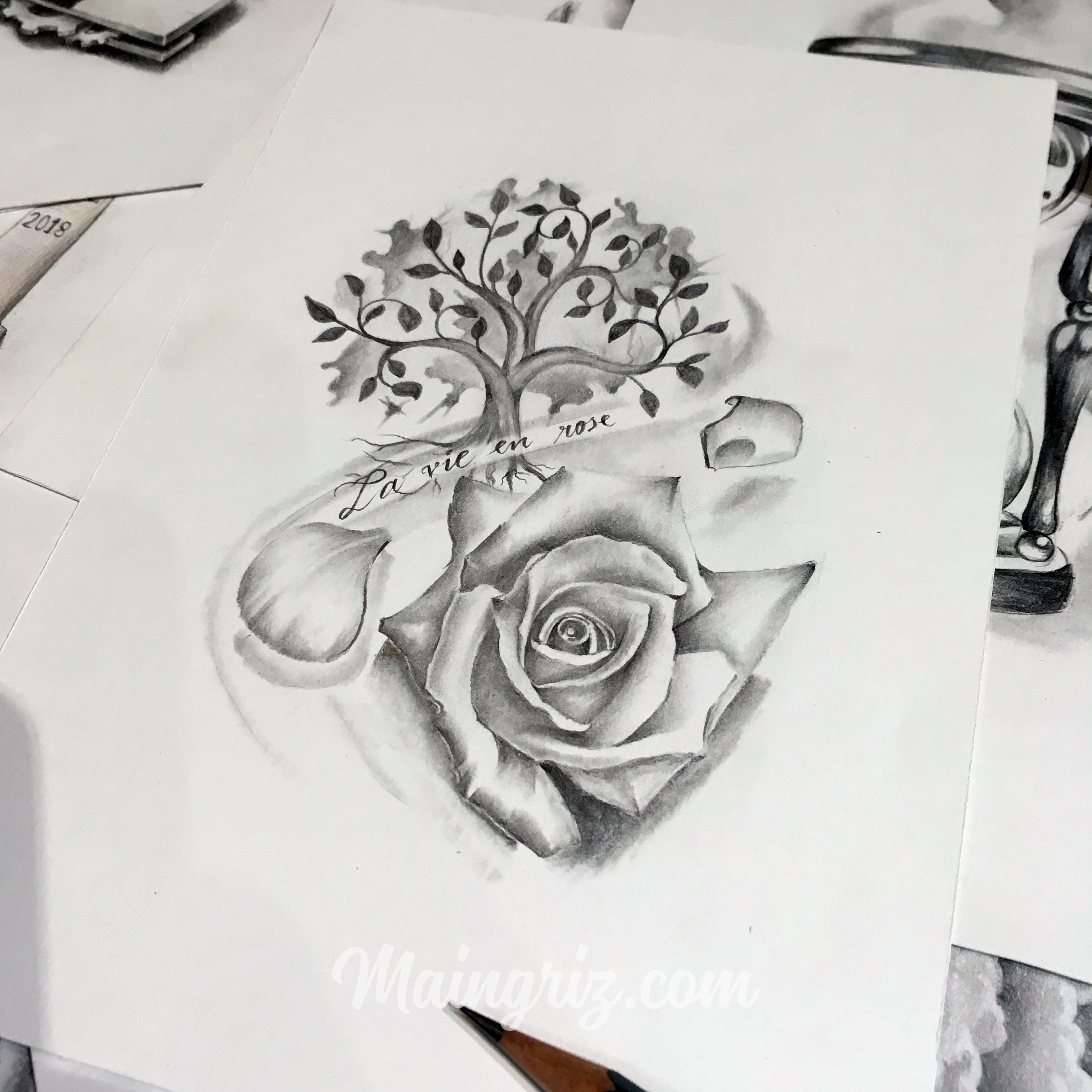 Drawing rose flower tree artwork outline Stock Photo - Alamy