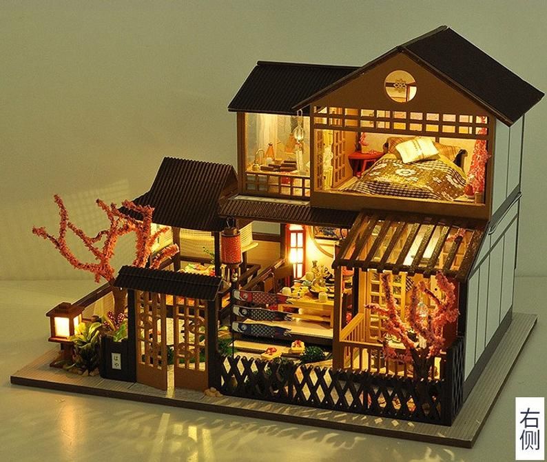 DIY Japanese Style Garden Wooden Miniature Doll House Kit 1:24 With