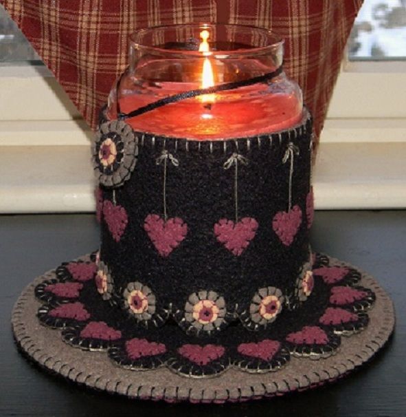 Watermelon wool felt appliqu\u00e9 candle wrap