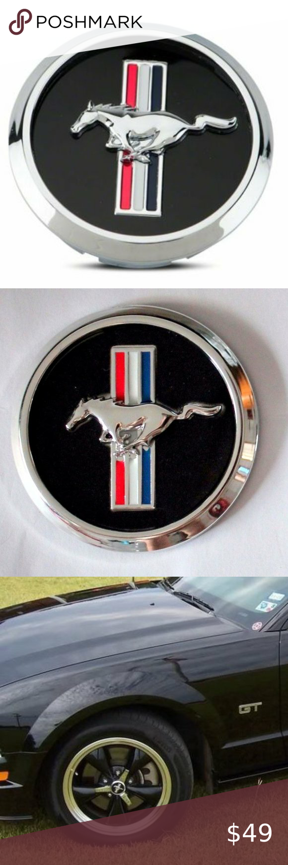 4 New Ford Mustang Wheel Center Tri Bars Pony Running Horse Caps for 4 New Ford Mustang Wheel Center Tri Bars Pony Running Horse Caps for